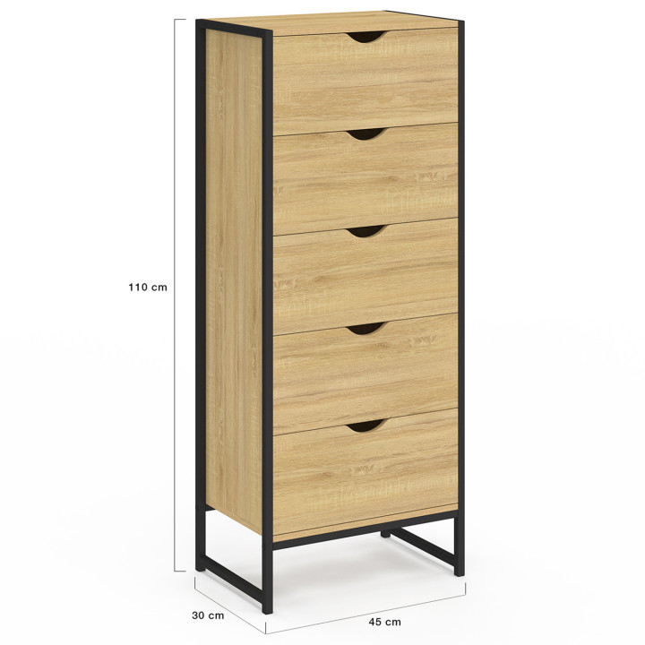 Cómoda 5 cajones 45 cm diseño industrial - DETROIT | IdMarket