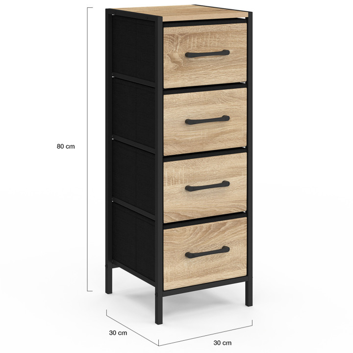Mueble auxiliar 4 cajones 30 cm chiffonnier, mueble de almacenamiento de diseño industrial - UTAH | IdMarket