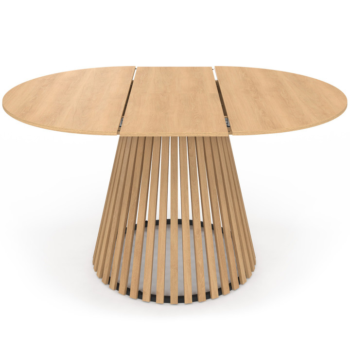 Mesa de comedor redonda extensible para 4-8 personas con patas de listones de madera y tablero de madera de 150cm - CARMEN | IdM