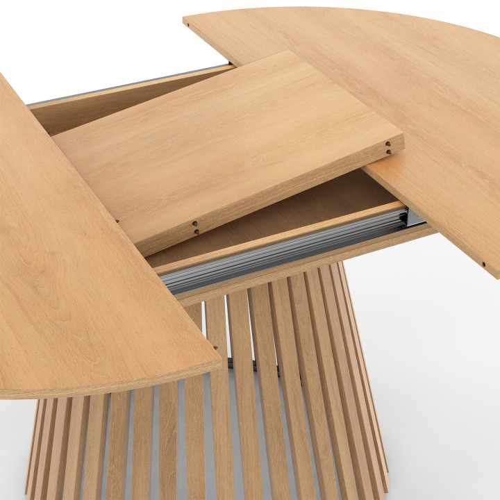 Mesa de comedor redonda extensible para 4-8 personas con patas de listones de madera y tablero de madera de 150cm - CARMEN | IdM