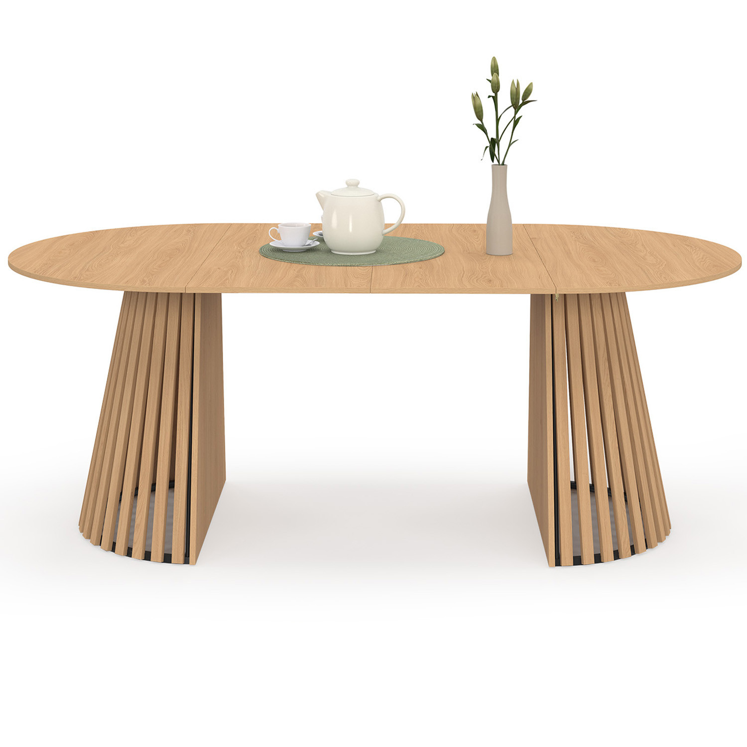 Table à manger extensible ronde CARMEN 4-10 personnes pied bois 110-200 cm- IDMarket