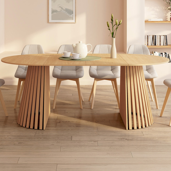 Mesa de comedor redonda extensible para 4-10 personas con patas de madera 110-200 cm - CARMEN | IdMarket