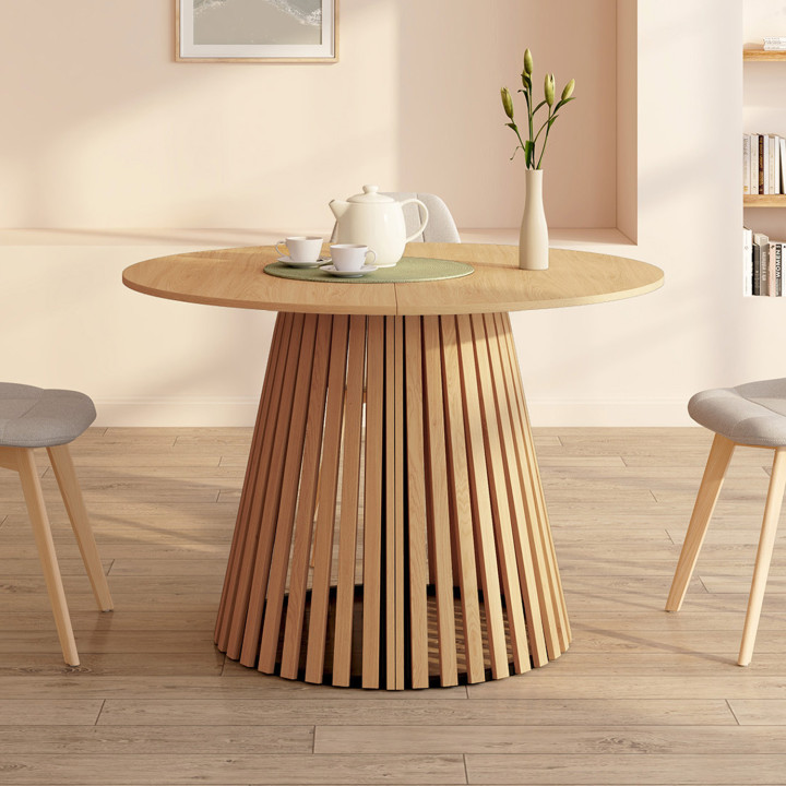 Mesa de comedor redonda extensible para 4-10 personas con patas de madera 110-200 cm - CARMEN | IdMarket