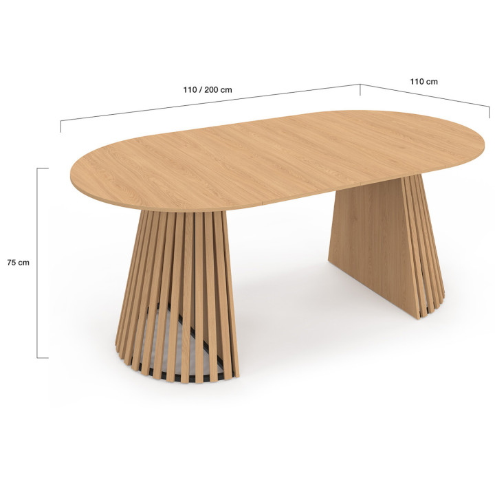 Mesa de comedor redonda extensible para 4-10 personas con patas de madera 110-200 cm - CARMEN | IdMarket