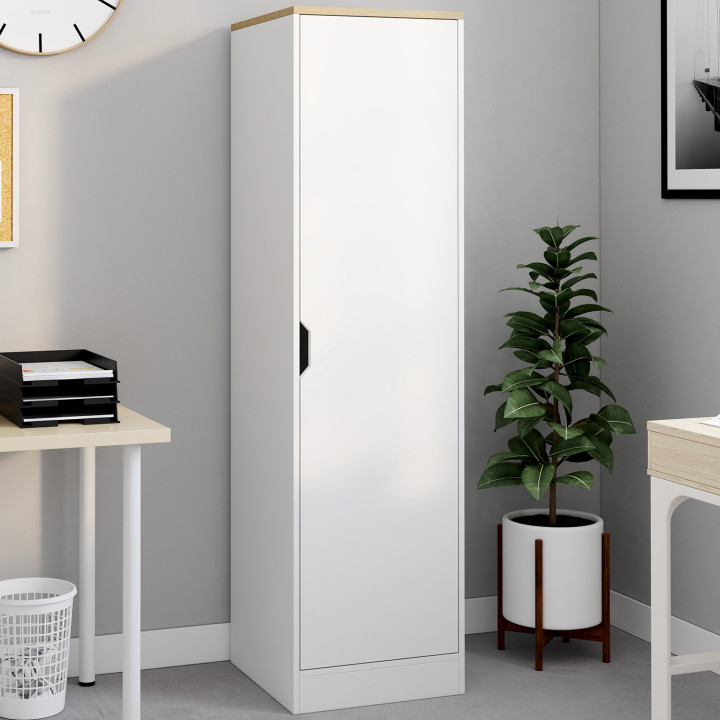 Armario de 1 puerta con estantes blancos y de madera - NOUK | IdMarket