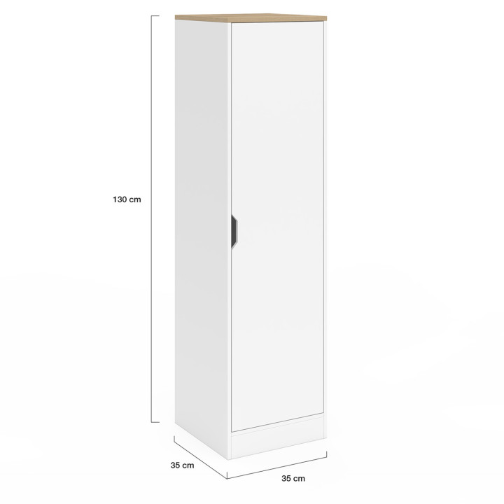 Armario de 1 puerta con estantes blancos y de madera - NOUK | IdMarket