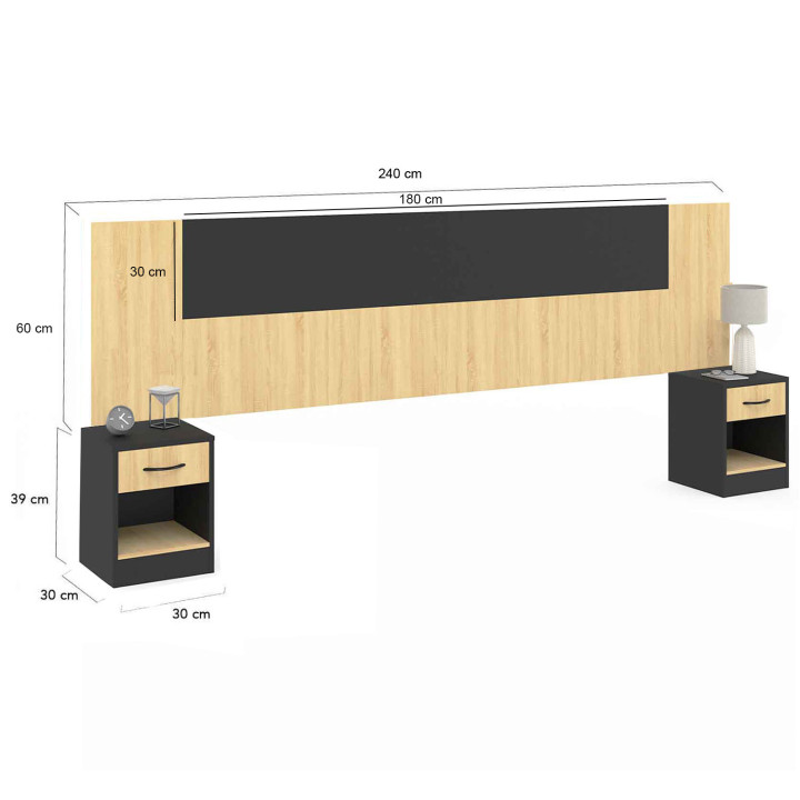 Cabecero independiente con mesillas modulares de madera y negro - SAPA | ID Market