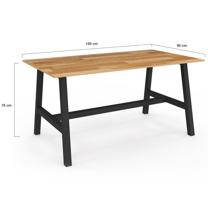 Mesa de comedor rectangular 6 personas madera y metal 160 cm - MADELEINE | IdMarket