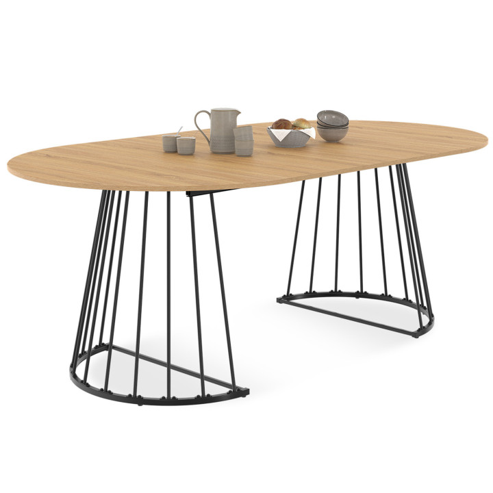 Mesa de comedor redonda extensible 4-10 personas madera y negro 110 - 200 cm - YUNA | IdMarket