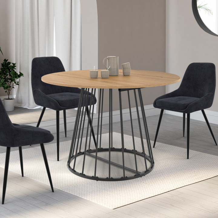 Mesa de comedor redonda extensible 4-10 personas madera y negro 110 - 200 cm - YUNA | IdMarket