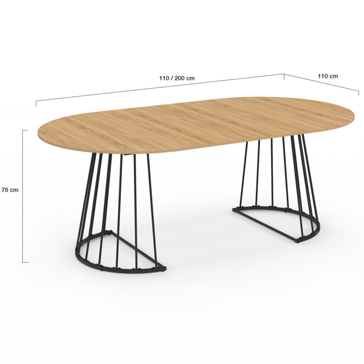 Mesa de comedor redonda extensible 4-10 personas madera y negro 110 - 200 cm - YUNA | IdMarket