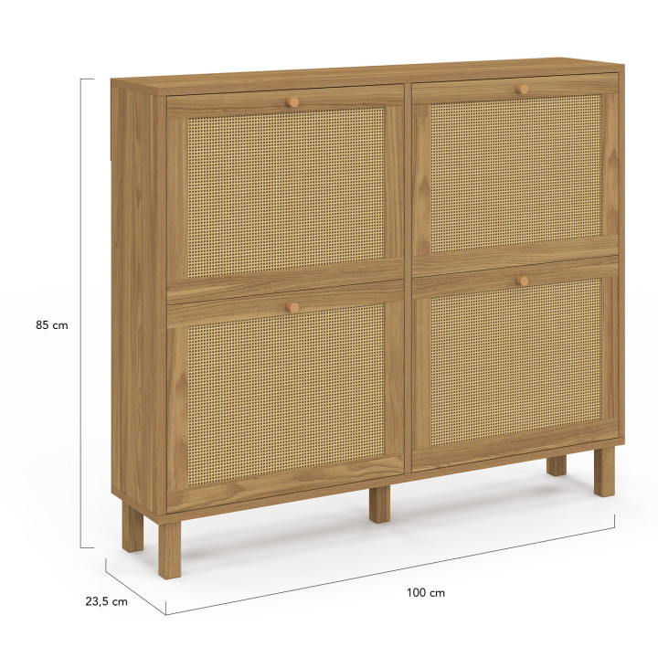 Mueble zapatero de caña vintage efecto natural 20 pares 4 puertas - HANAE | IDMarket