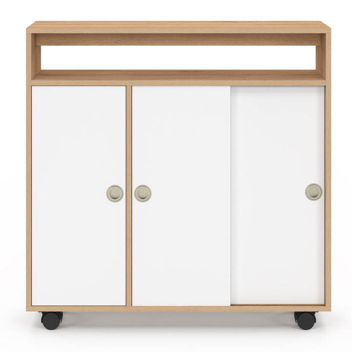 Mueble auxiliar de baño con ruedas, estructura de haya, encimera blanca - TOMI | IdMarket