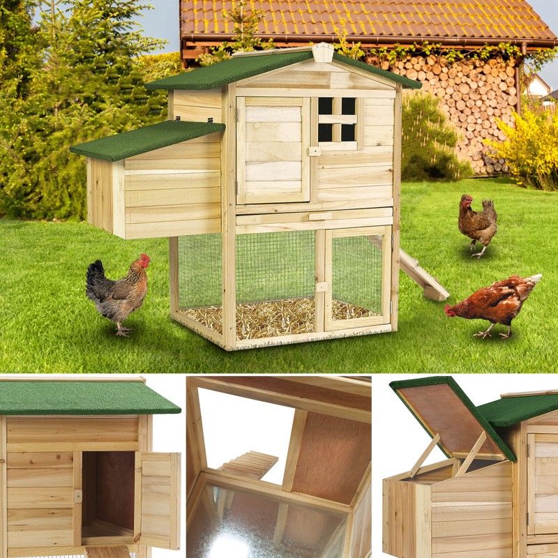 Poulailler Sur Pilotis En Bois Avec Pondoir - Pour 2-3 Poules (99x55x66cm)