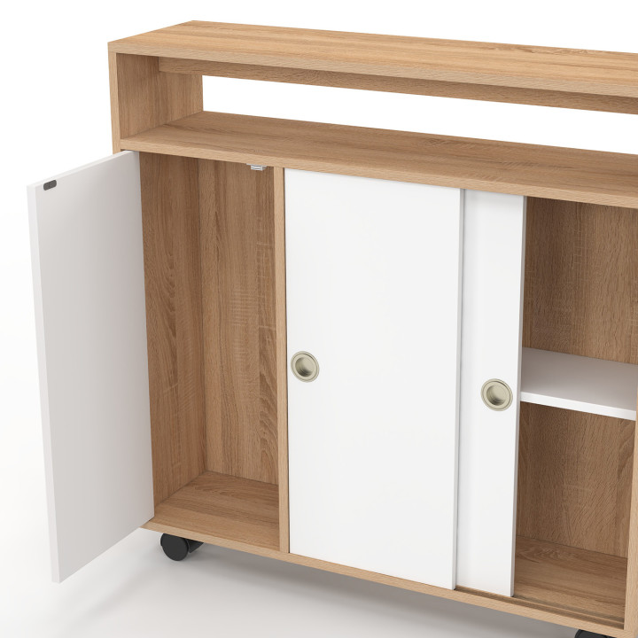 TOMI zijkast met wielen badkameropbergmeubel beuken structuur wit blad