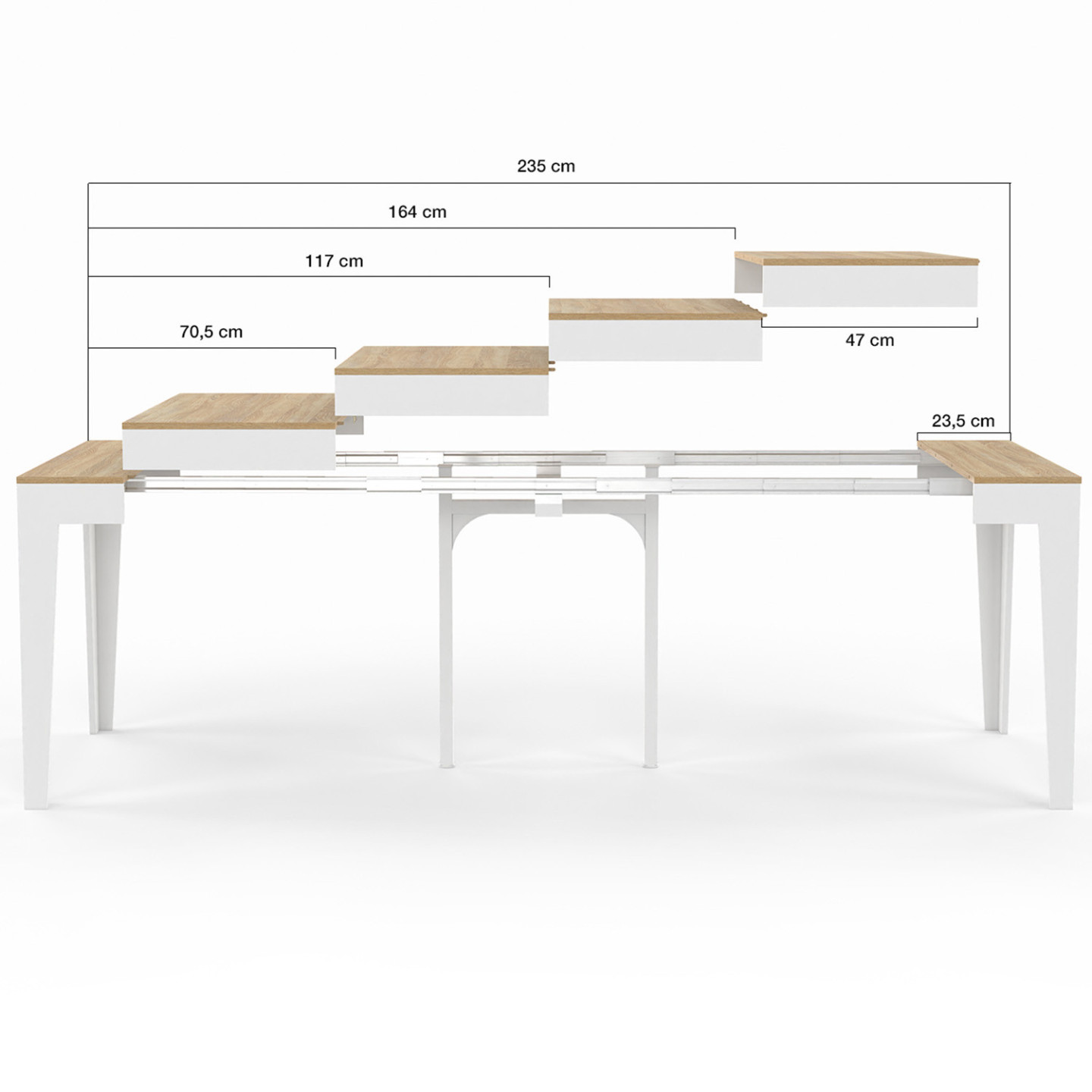 Table Console Extensible Michel - Bois Blanc Et Effet Hêtre, 10 Personnes, 235 Cm | Transformable En Console D'entrée, 4 Rallonges - 12