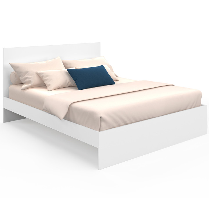 Cama doble con cabecero y somier 160 x 200 cm blanco - OMAHA | IdMarket