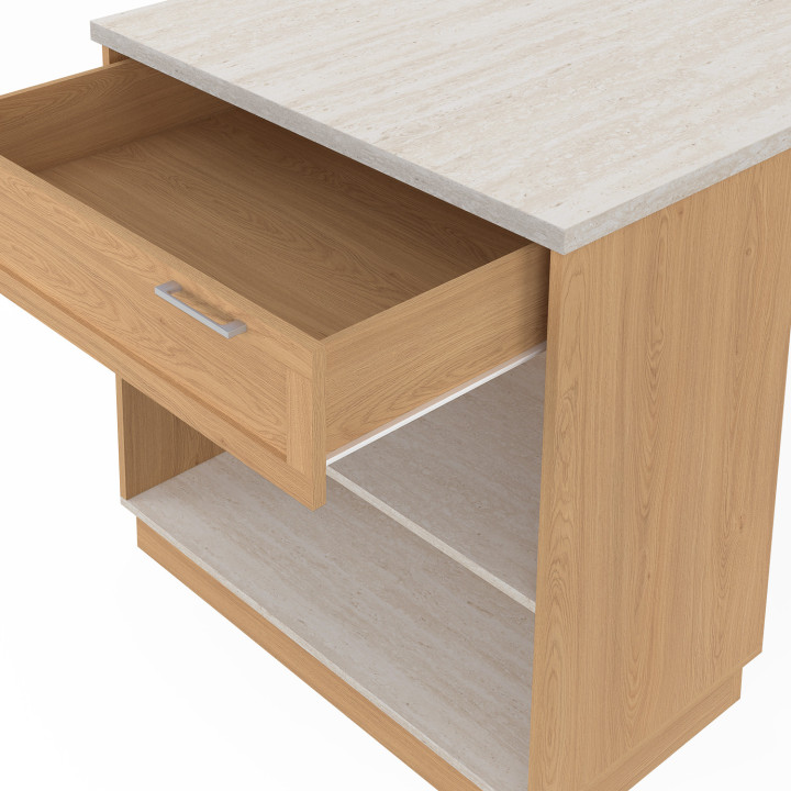 Mesa isla central 4 personas 130 cm tapa efecto madera y travertino - VITO | IdMarket
