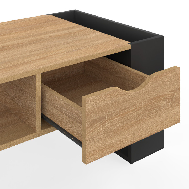 Rechthoekige salontafel BERYL met zwart hout en lade in beukeneffect