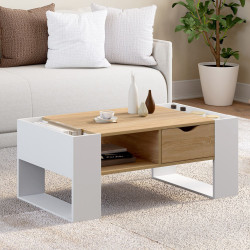 Mesa de centro rectangular con cajón en blanco y madera de haya - BERYL | IdMarket