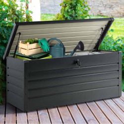 Caja de jardín metálica con cerradura gris carbón 600L | ID Market