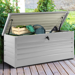 Caja de almacenamiento impermeable al aire libre 600L gris claro metal | ID Market