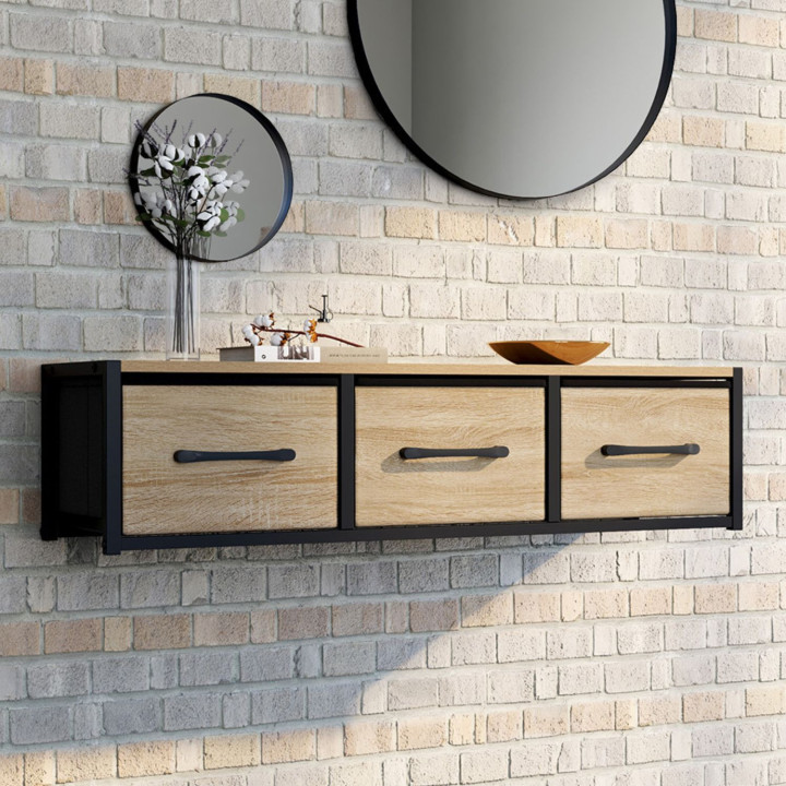 Étagère murale console d'entrée UTAH design industriel 3 tiroirs