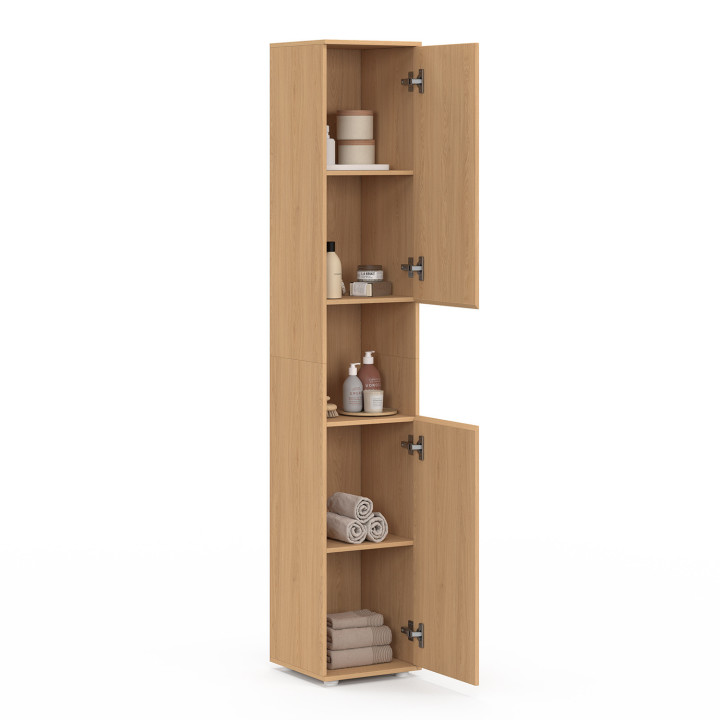 Badezimmer-Säulenschrank 2 Türen 1 Nische Latteneffekt - VICTOR | IdMarket