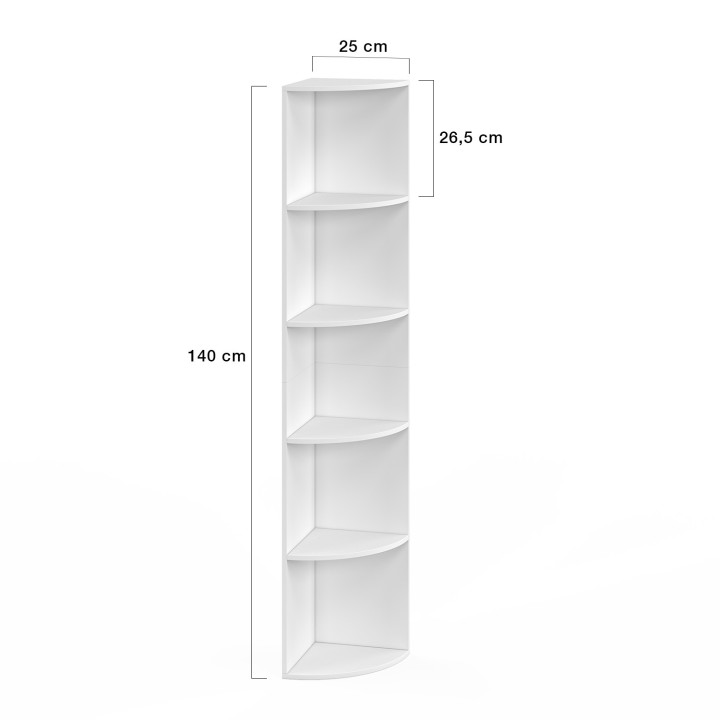 MODULA 5-vaks witte hoekwandplank, vrijstaand of aan de wand bevestigd