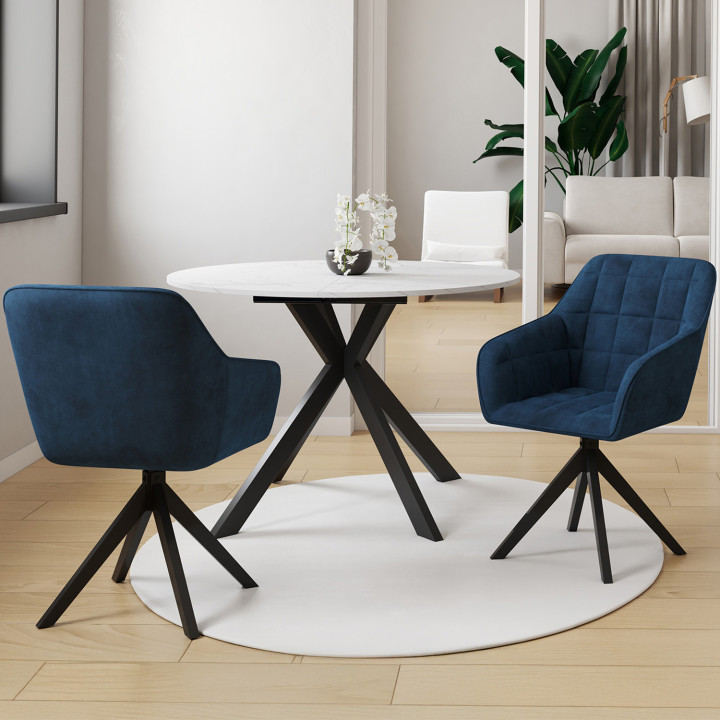 Juego de 2 sillas de comedor giratorias, sillones de mesa en terciopelo azul - MADY | IdMarket