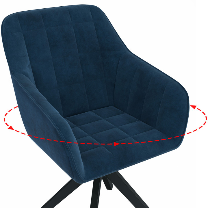 Juego de 2 sillas de comedor giratorias, sillones de mesa en terciopelo azul - MADY | IdMarket