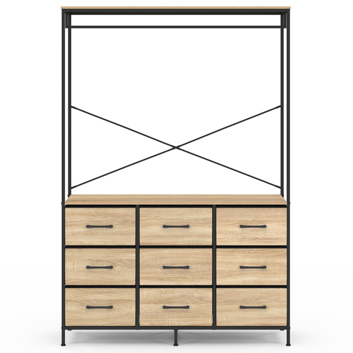 Armario vestidor L. 115 cm con 9 cajones en madera y tela negra - UTAH | IdMarket