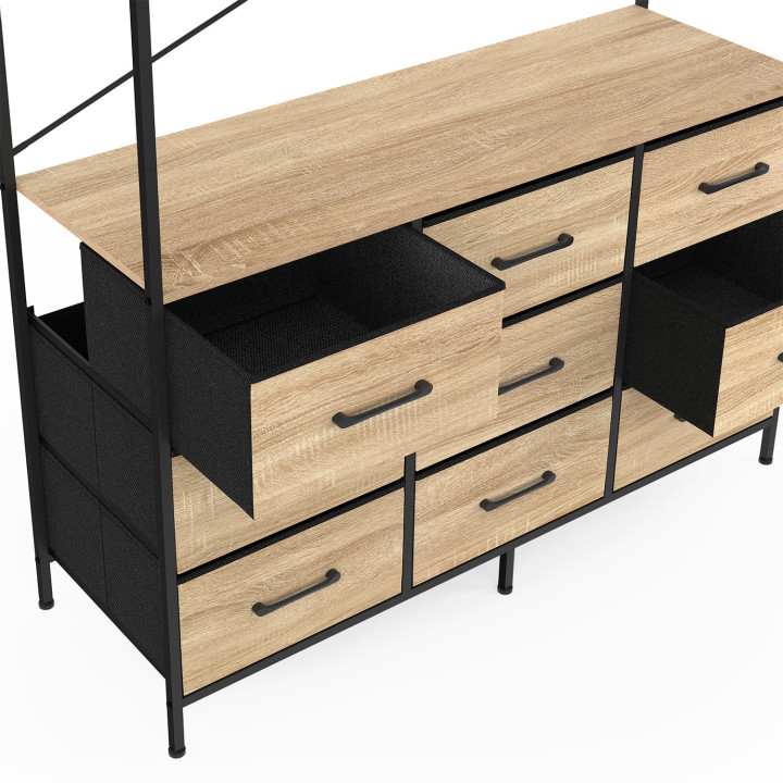 Armario vestidor L. 115 cm con 9 cajones en madera y tela negra - UTAH | IdMarket