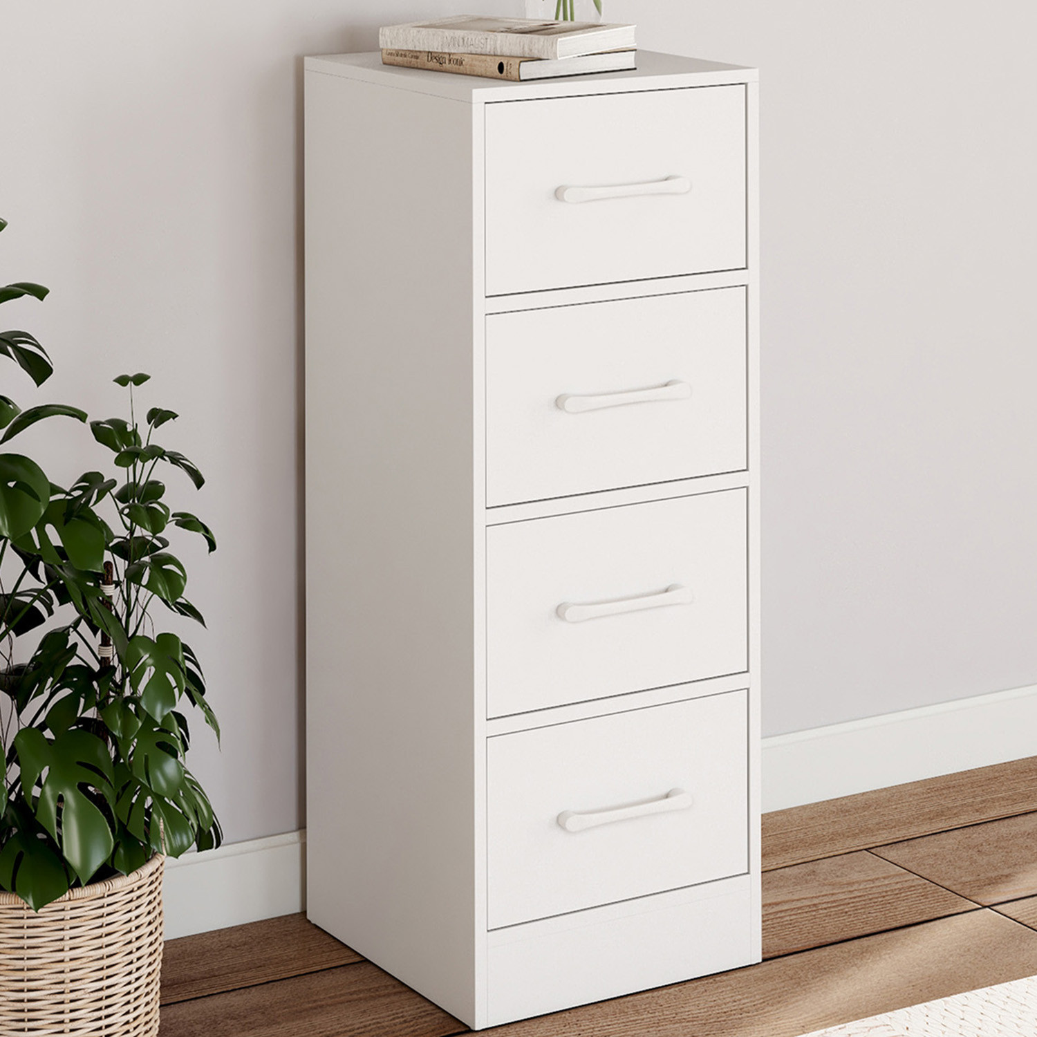 Meuble d'appoint 4 tiroirs 30 cm chiffonnier, meuble de rangement bois blanc