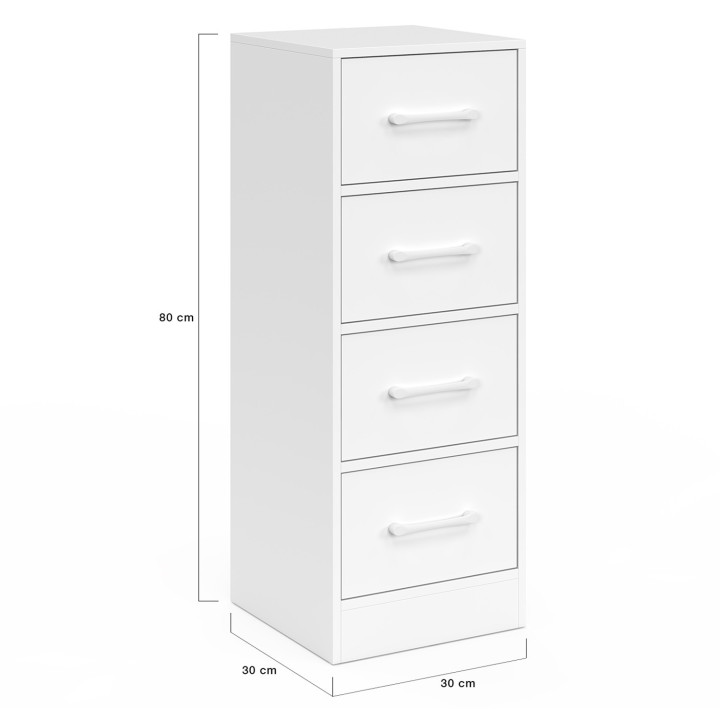 Mueble auxiliar 4 cajones 30 cm chiffonier, mueble de madera blanco - UPPAH | IdMarket