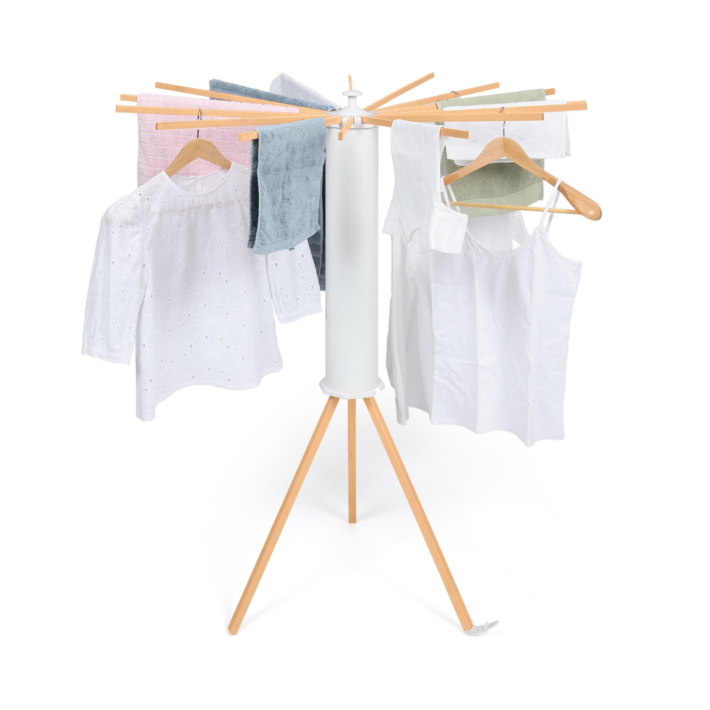 Tendedero giratorio plegable de madera y blanco IdMarket