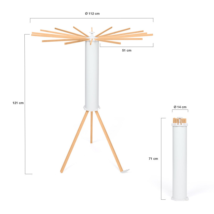 Tendedero giratorio plegable de madera y blanco | IdMarket