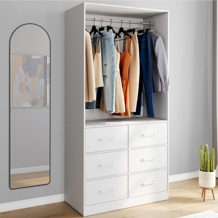 Dressing penderie L. 80 cm UPPAH avec 6 tiroirs blanc