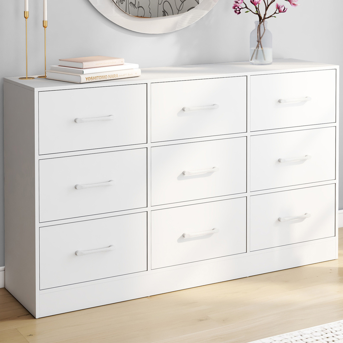 Cassettiera in tessuto a 9 cassetti 113 cm in legno bianco - UPPAH