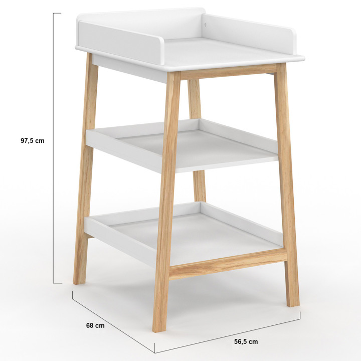 Cambiador con 2 estantes en haya y blanco - MAHE | IdMarket