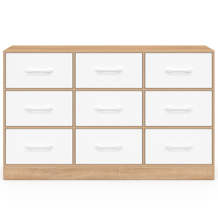 Opbergkast UPPAH 113 cm beukenhout en wit met 9 lades