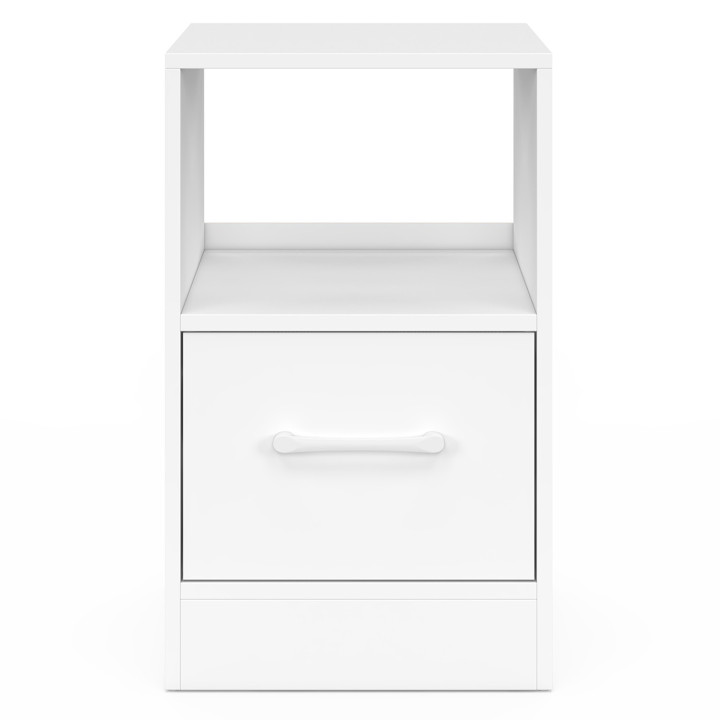Lot de 2 tables de chevet UPPAH 1 tiroir en tissu avec niche bois blanc Lot de 2 tables de chevet UPPAH 1 tiroir en tissu avec niche bois blanc