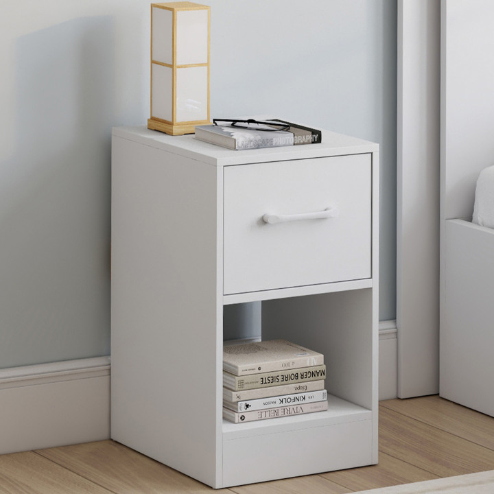 Set van 2 stoffen nachtkastjes met 1 lade en witte houten nis - UPPAH | IdMarket