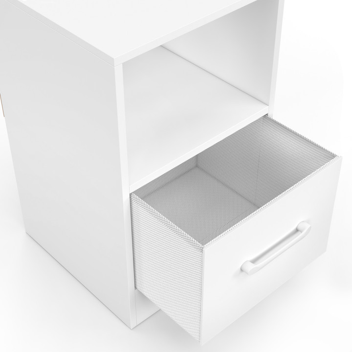 Set di 2 comodini in tessuto a 1 cassetto UPPAH con nicchia in legno bianco Set di 2 comodini in tessuto a 1 cassetto UPPAH con nicchia in legno bianco