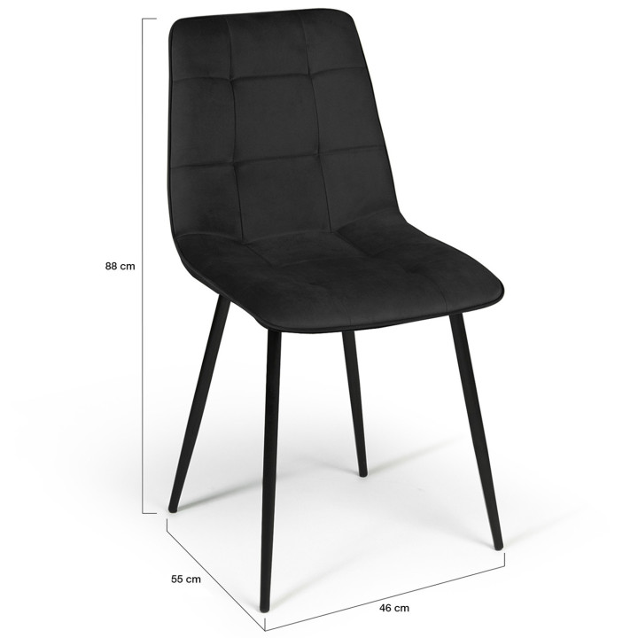 Set van 4 zwart fluwelen MILA eetkamerstoelen