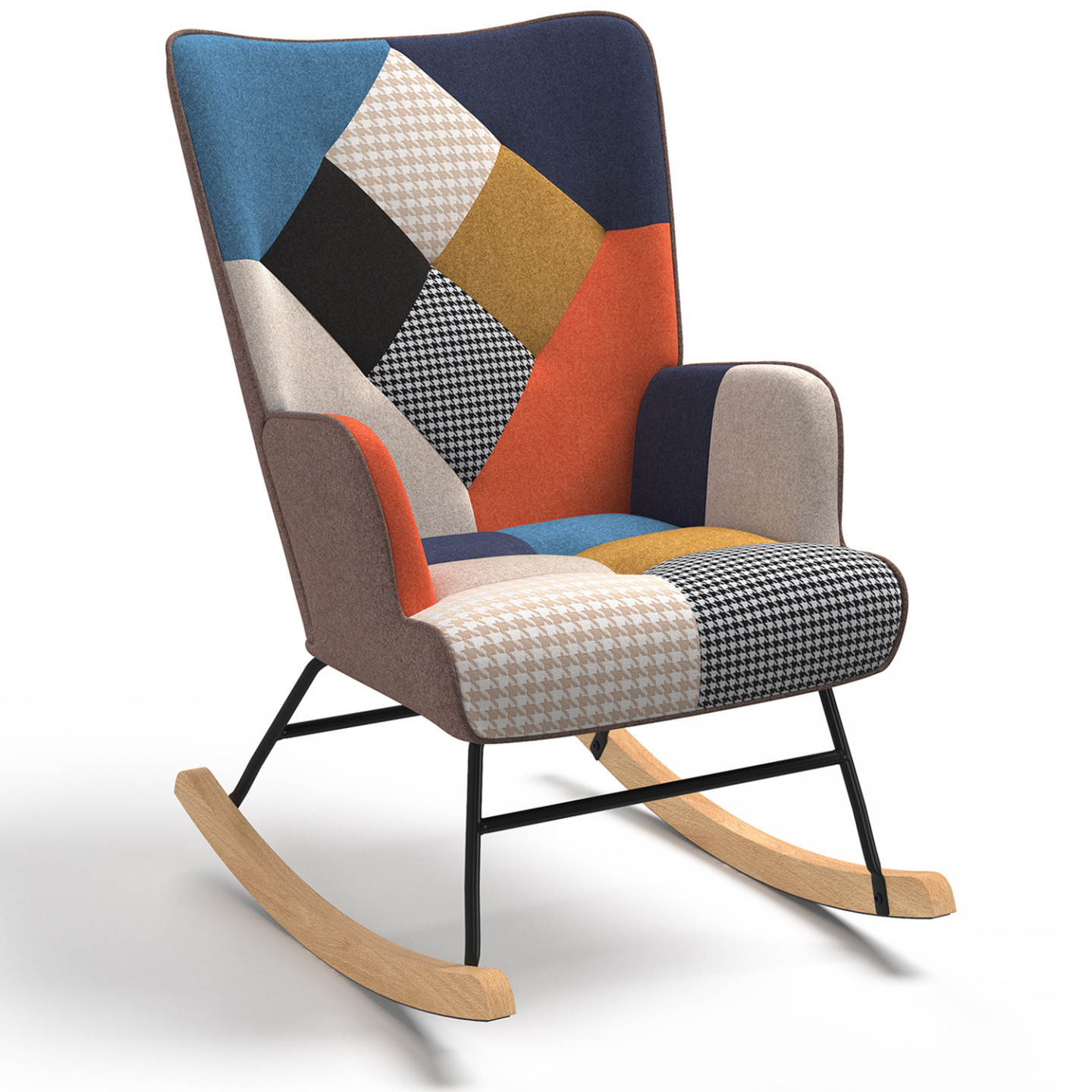 Skandinavischer Schaukelstuhl aus Stoff Patchwork Multicolor - IVAR