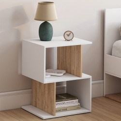 Mesillas de noche en forma de S con almacenaje abierto en blanco y efecto haya - SOFIA | IdMarket