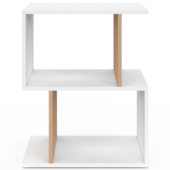 Mesillas de noche en forma de S con almacenaje abierto en blanco y efecto haya - SOFIA | IdMarket