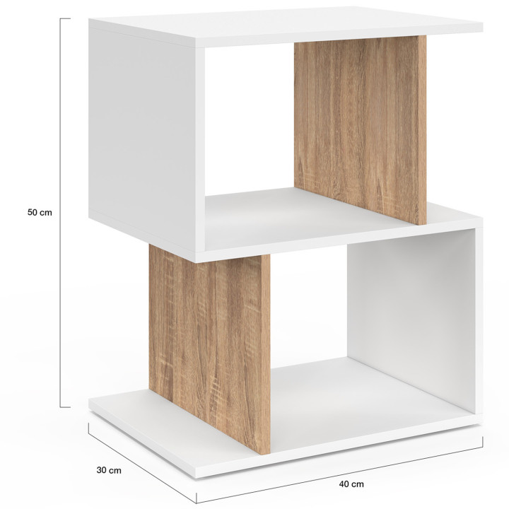 Mesillas de noche en forma de S con almacenaje abierto en blanco y efecto haya - SOFIA | IdMarket