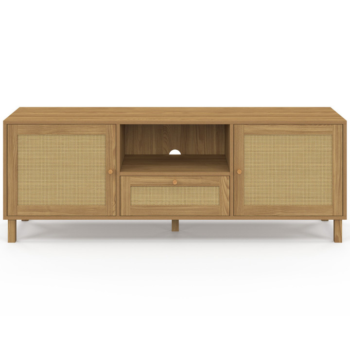 Mueble de TV vintage de 3 puertas de 140 cm con efecto de caña natural - HANAE | IdMarket